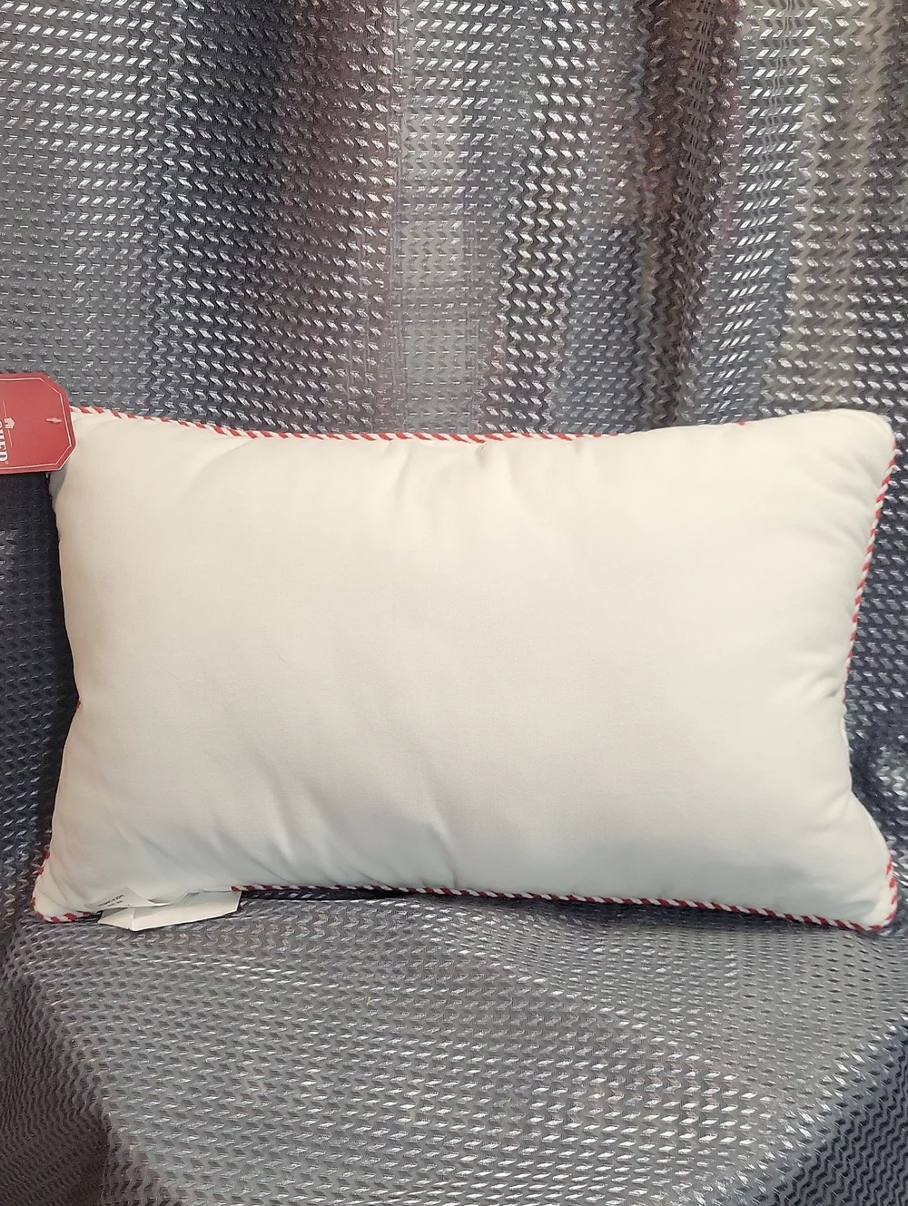 Joy Embroidered Cream Accent Pillow with Red Rope Trim